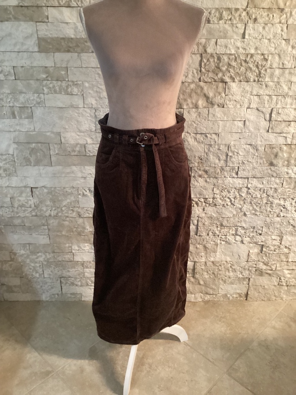 Anthropologie Pilcro Brown Corduroy Barrel Midi Skirt Belted Size 4